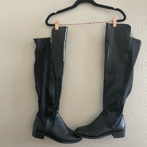 Over the knee black faux leather boots